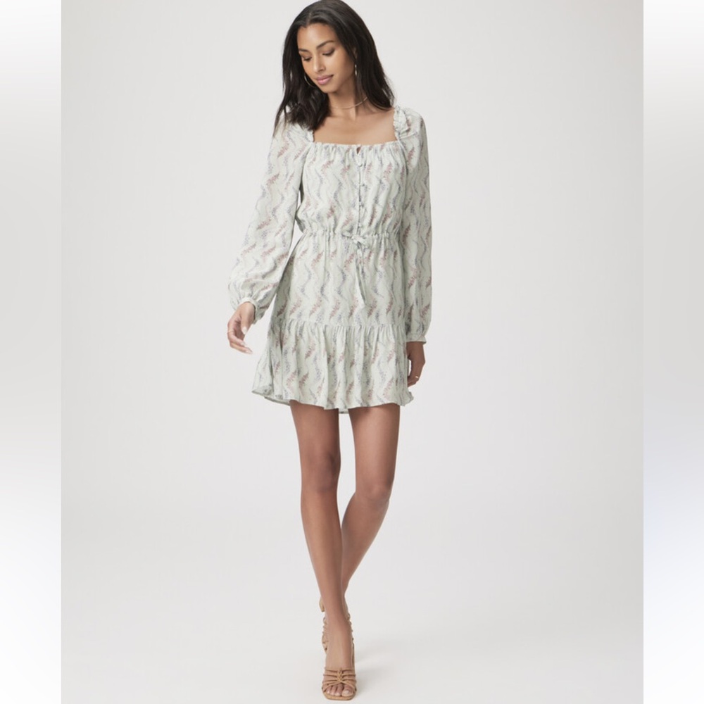 PAIGE Mint Green Printed Long Sleeve Mini Dress